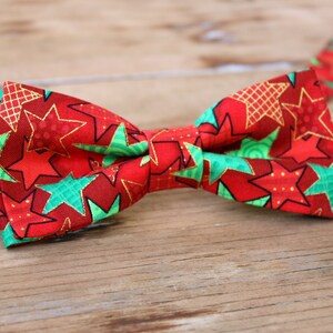 Kids Christmas bow tie, boys holiday bow tie, bow tie for children, santa snowman snowflake, cotton bow tie, pretied bowtie, red green gold image 5