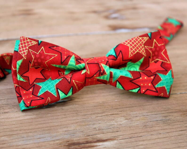 Kids Christmas bow tie, boys holiday bow tie, bow tie for children, santa snowman snowflake, cotton bow tie, pretied bowtie, red green gold image 5