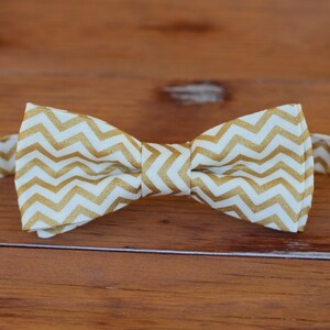 Mens gold chevron bow tie men gold cream zig zag bow tie, evening wedding bow tie, new years eve bow tie, christmas bow tie, formal, gift image 2