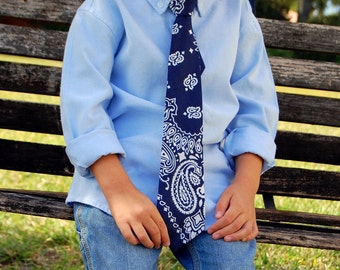 Boys Bandana Necktie - boys cotton bandana print necktie - 17 colors - baby infant toddler child preteen kid neck tie - rustic country tie