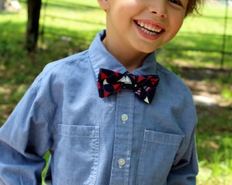 Boys Bow Tie - red, blue, and white nautical, patriotic bow tie on navy | bowtie for infant, toddler, child, preteen | pre-tied & adjustable