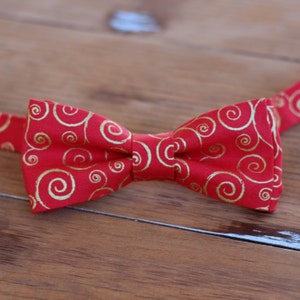 Boys Red Gold Holiday Bow Tie - boys swirl gold red bowtie - bow tie for baby infant toddler child preteen boy - holiday bow tie