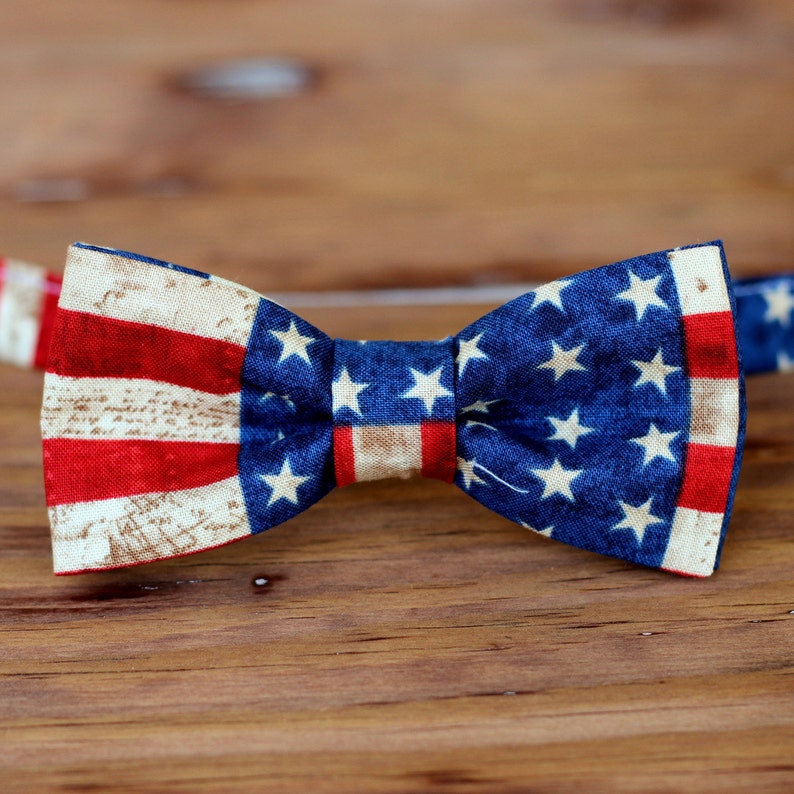 Fourth of July boys bow tie cotton Independence Day American flag bowtie for boy infant baby toddler child preteen ties red cream blue image 1