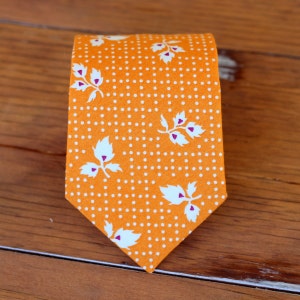 SALE Boys Necktie - Orange Cream Leaf Print Cotton Neck Tie, child size, boys tie, wedding necktie, ring bearer neck tie, rustic necktie