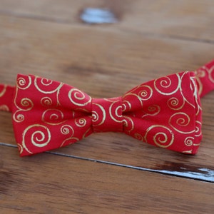 Mens Christmas Bow Tie mens red gold swirl Cotton bowtie bow tie for men, teen boys mens holiday bow tie gift for him image 1