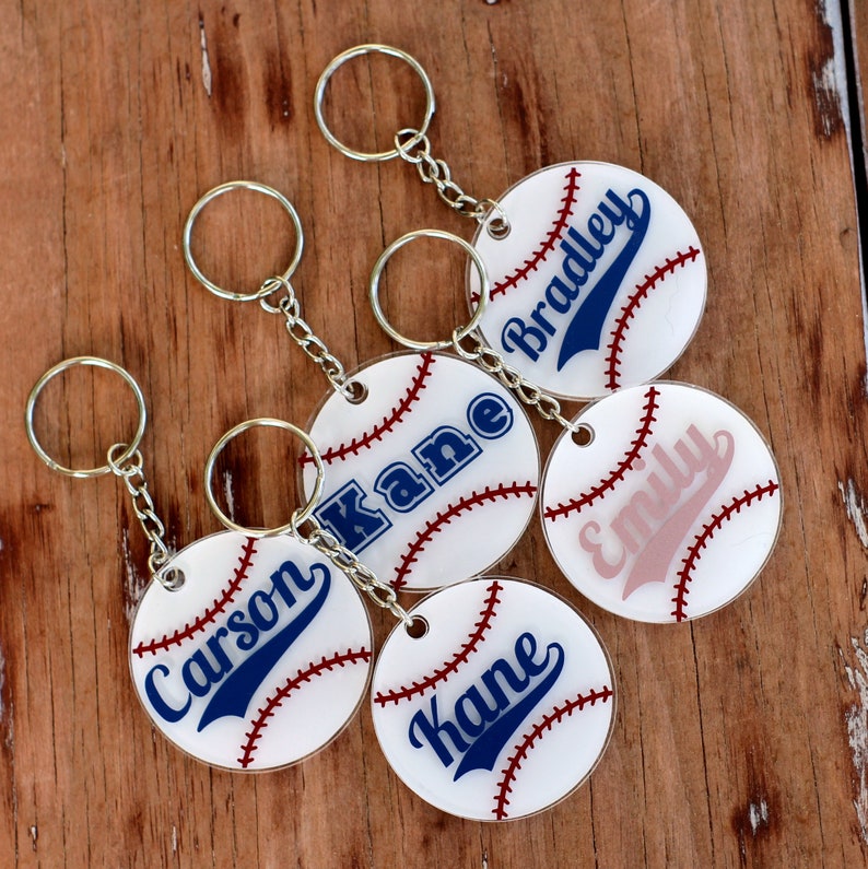 Personalized Name Baseball Keychains, Round Baseball Key Chains, Softball Key Rings, TBall Bag ID, Personalized Gift, ball tag, kids gift image 2