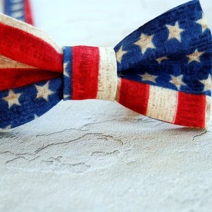 Mens American Flag Bow Tie cotton stars and stripes bowtie men's bow tie patriotic bow ties red cream blue bow tie gift for him image 3