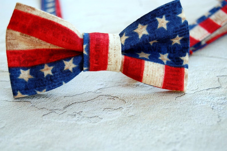 Mens American Flag Bow Tie cotton stars and stripes bowtie men's bow tie patriotic bow ties red cream blue bow tie gift for him image 3