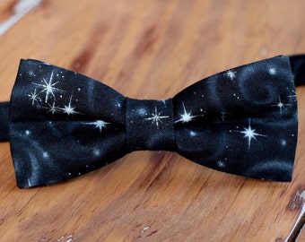 Men's New Year's Eve bow tie - black silver star bowtie - teen & men - mens holiday bow tie - mens party bow tie - mens stars bow tie - gift