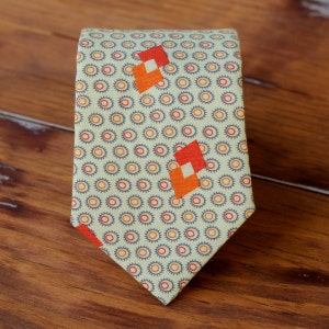 Boys Necktie - Ovals with Triangles in Cream Orange Red Cotton Print tie - boys infant toddler child preteen necktie - little boy necktie