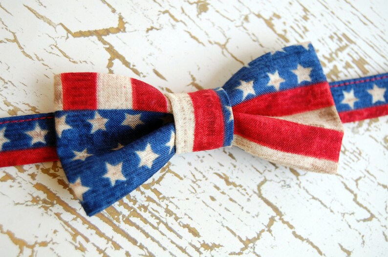 Fourth of July boys bow tie cotton Independence Day American flag bowtie for boy infant baby toddler child preteen ties red cream blue image 3