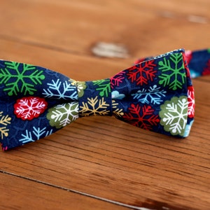 Mens Christmas Bow Tie mens Winter Snowflake on Navy Blue Cotton bowtie bow tie for men, teen boys mens holiday bow tie gift for him image 4