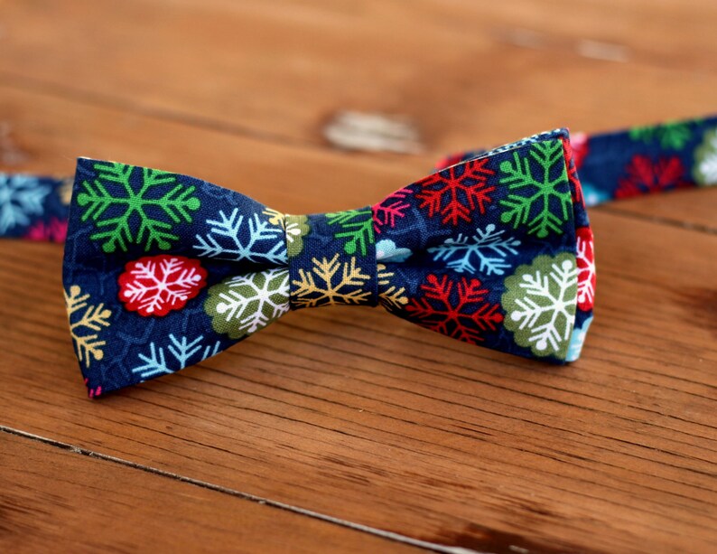 Mens Christmas Bow Tie mens Winter Snowflake on Navy Blue Cotton bowtie bow tie for men, teen boys mens holiday bow tie gift for him image 4