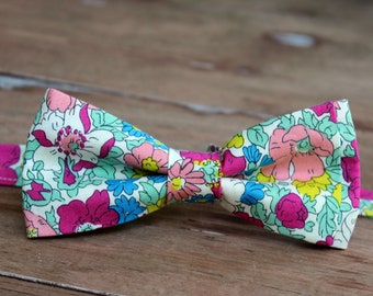 Men's Bow Tie, Liberty of London High Summer Flower Show, Cosmos Bloom, Cotton Bow Tie, pink blue yellow floral, pre-tied wedding bowtie