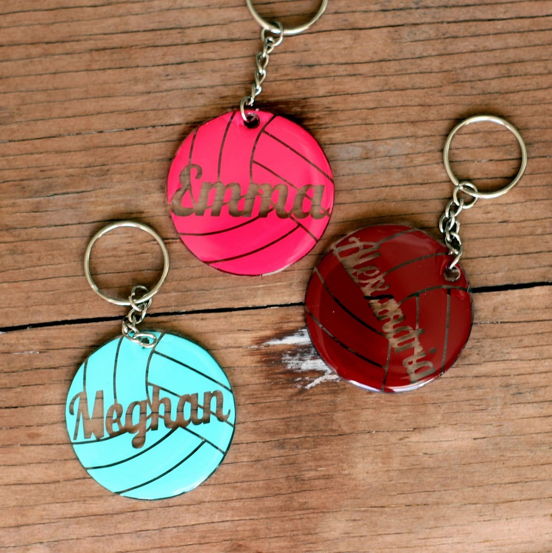 Personalized Volleyball Name Keychains, Round Sport Key Chains