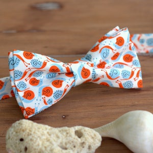 Mens blue orange bow tie, snails bow tie, fun bow tie, cotton bow tie, bow tie for photo, mens workwear, father's day gift, gift for him image 2