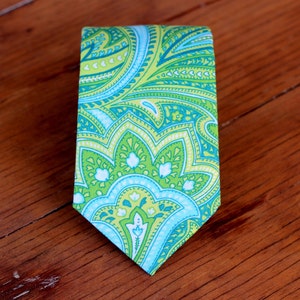 Boys Green Necktie - Blue Green Paisley Tie, toddler tie, baby boy tie, necktie for boy, wedding tie, boys cotton paisley tie, birthday tie