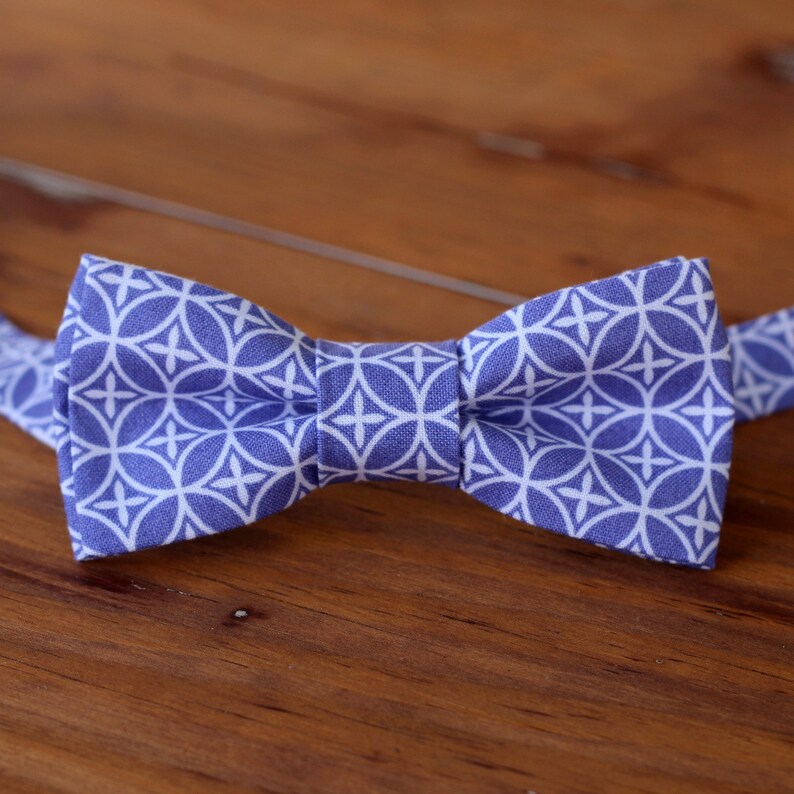 Mens Purple Bow Tie, purple white cotton geometric print bowtie, mens wedding bow tie, mens lavender bow tie, pretied bow tie, gift for him image 1