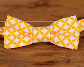 Mens yellow orange bow tie - orange white cotton bowtie, bow tie for men and teen boys, mens bow tie, wedding bow tie, spring tie, groom tie