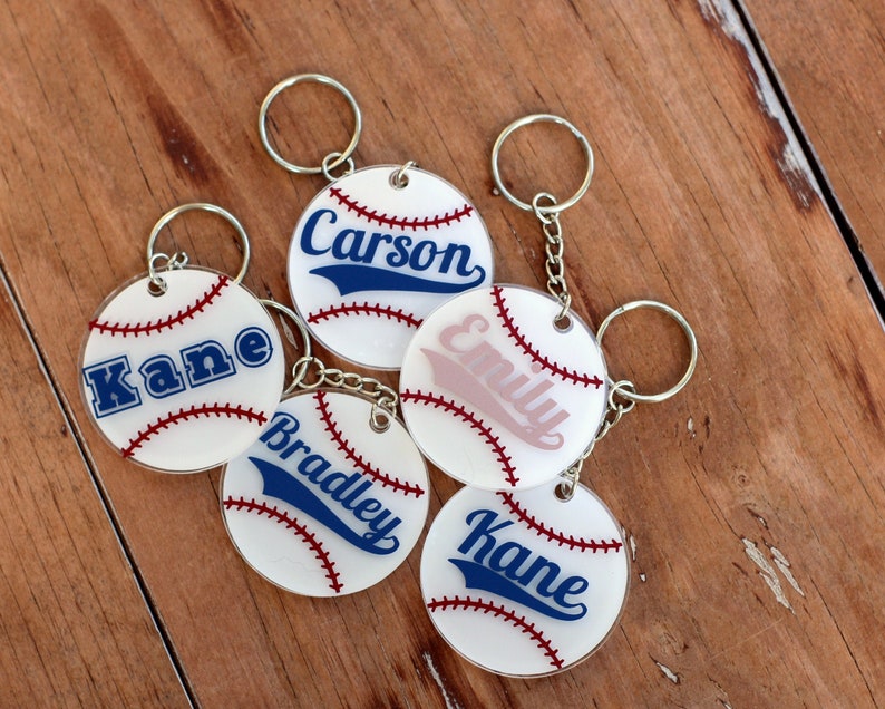 Personalized Name Baseball Keychains, Round Baseball Key Chains, Softball Key Rings, TBall Bag ID, Personalized Gift, ball tag, kids gift image 3