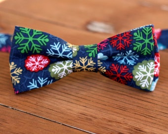 Boys Snowflake Bow Tie - boys Christmas snow blue gold red bowtie - bow tie for baby infant toddler child preteen boy - holiday bow tie