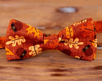 Boys Thanksgiving bow tie, fall brown and gold acorn leaves tie, bow ties for boys, baby bow tie outfit, gift