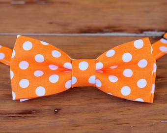 Boys bow tie - boys orange wedding bow tie - polka dot bowtie - kids bowtie - ring bearer bow tie - bow ties for wedding - baby tie - todder