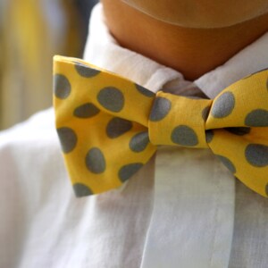 Boys Yellow Gray Bow Tie - boys yellow bow tie - gray dot tie - baby bow tie - bow tie for toddler - summer tie - wedding tie - smash cake