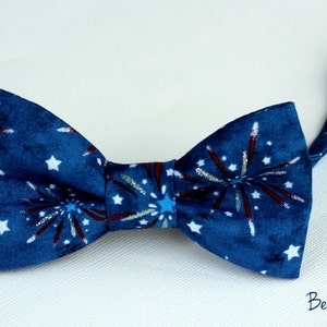 Mens Fireworks Bow Tie American patriotic cotton bowtie for men red white blue cotton bow tie men's novelty bow ties image 2