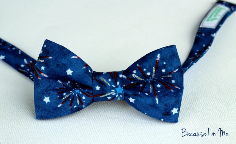 Mens Fireworks Bow Tie American patriotic cotton bowtie for men red white blue cotton bow tie men's novelty bow ties image 2