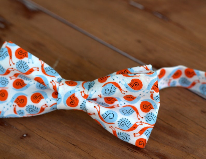 Mens blue orange bow tie, snails bow tie, fun bow tie, cotton bow tie, bow tie for photo, mens workwear, father's day gift, gift for him image 4