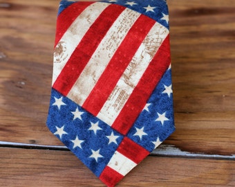 Independence Day, July 4th boys necktie - American flag neckties - red, white, cream boys necktie - USA neck tie - holiday gift