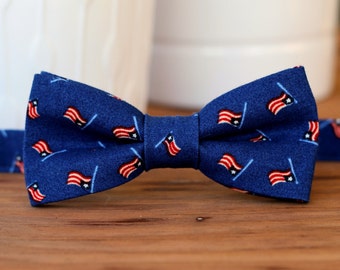 Boys US Flag Bow Tie - navy blue bow tie - American flag bowtie, red cream blue flag, bow tie for infant, toddler tie, child bow tie, USA