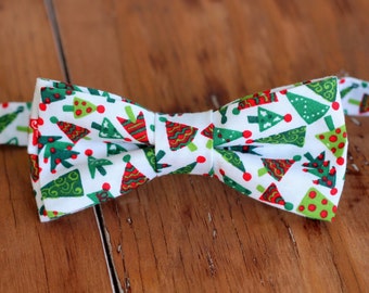 Mens Christmas Bow Tie - mens red green Christmas trees on Cotton bowtie - bow tie for men, teen boys - mens holiday bow tie - gift for him