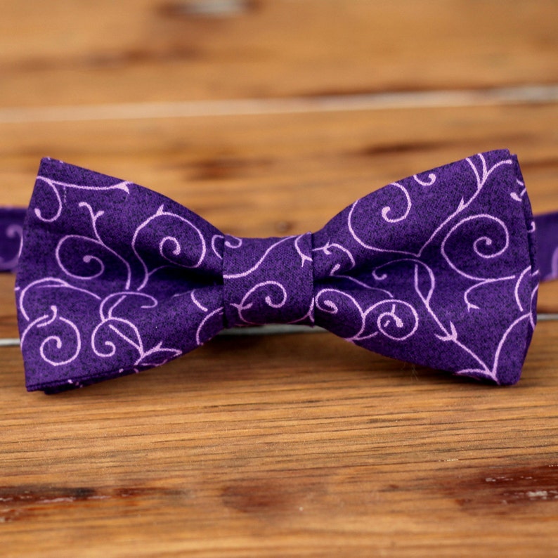 Mens Bow Tie purple swirl cotton bowtie bow tie for men and teen boys wedding bow tie mens casual bow tie men's lavender bow tie image 1