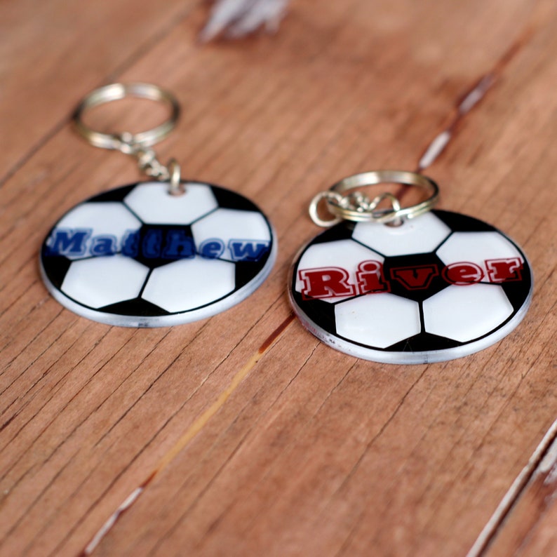 Personalized Soccer Name Keychains Round Soccer Key Chains Etsy