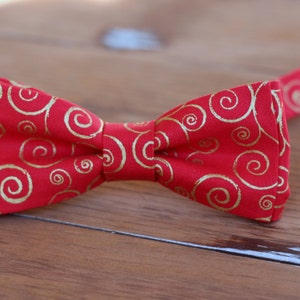 Mens Christmas Bow Tie mens red gold swirl Cotton bowtie bow tie for men, teen boys mens holiday bow tie gift for him image 4