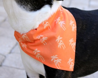 Orange Palm Tree Dog Bandana, dog cat bandanna, cotton, slide-on over the collar bandana, extra small to large, xs s m l