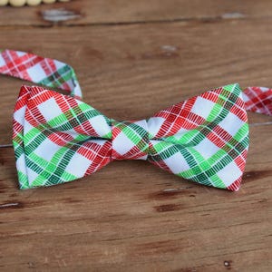 Christmas red green plaid bow tie for kids, holiday cotton bow tie for child, teen boy youth boy toddler infant, adjustable pre-tied bow tie