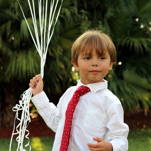 Boys red necktie, red white polka dot cotton tie for boy, infant baby toddler child preteen necktie, boys necktie, birthday tie, ring bearer image 1