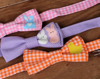 Boys Easter Bow Tie, Easter spring bowtie for boy, gingham bow tie, dot bow tie, purple orange and pink, boys Easter outfit, gift for boy