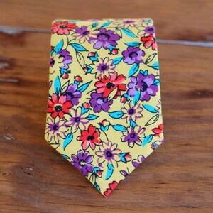 Boys Floral Yellow Cotton Necktie, neck tie in infant, toddler, or child sizes, pre-tied necktie, ring bearer necktie, little boy tie, gift