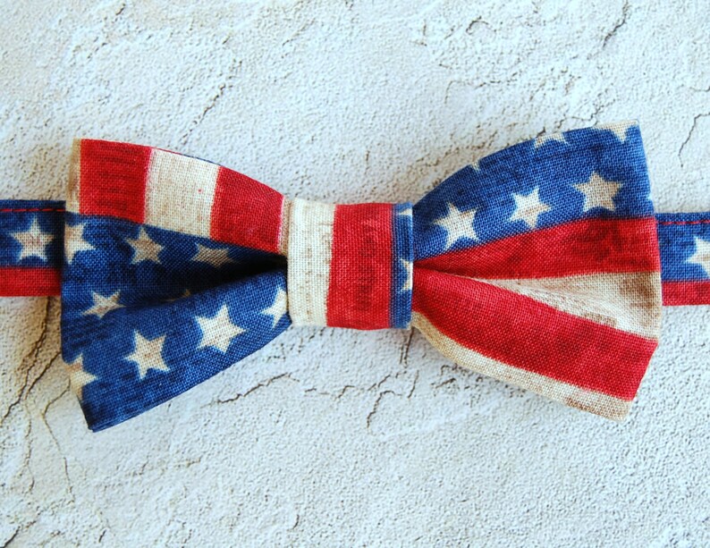 Mens American Flag Bow Tie cotton stars and stripes bowtie men's bow tie patriotic bow ties red cream blue bow tie gift for him image 2