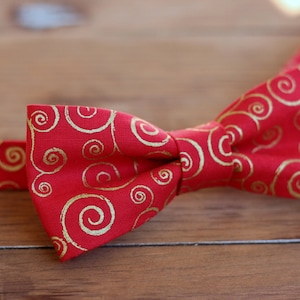 Mens Christmas Bow Tie mens red gold swirl Cotton bowtie bow tie for men, teen boys mens holiday bow tie gift for him image 5