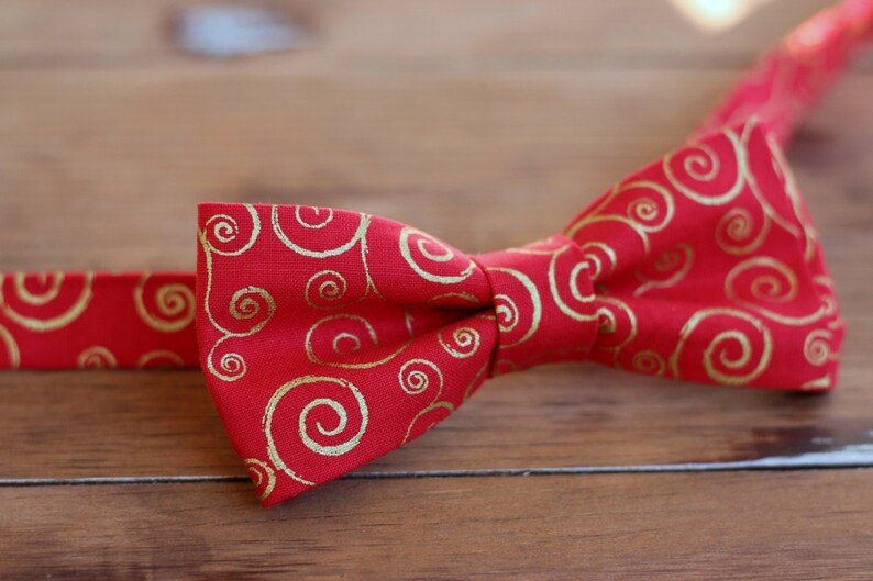 Mens Christmas Bow Tie mens red gold swirl Cotton bowtie bow tie for men, teen boys mens holiday bow tie gift for him image 5