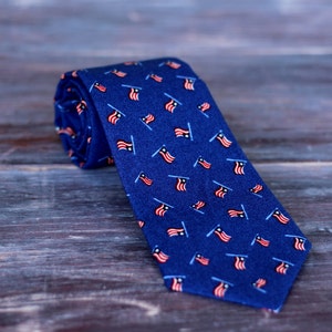 Boys US Flag Necktie American flag necktie boys patriotic tie stars and stripes toddler necktie baby necktie royal blue tie US image 2