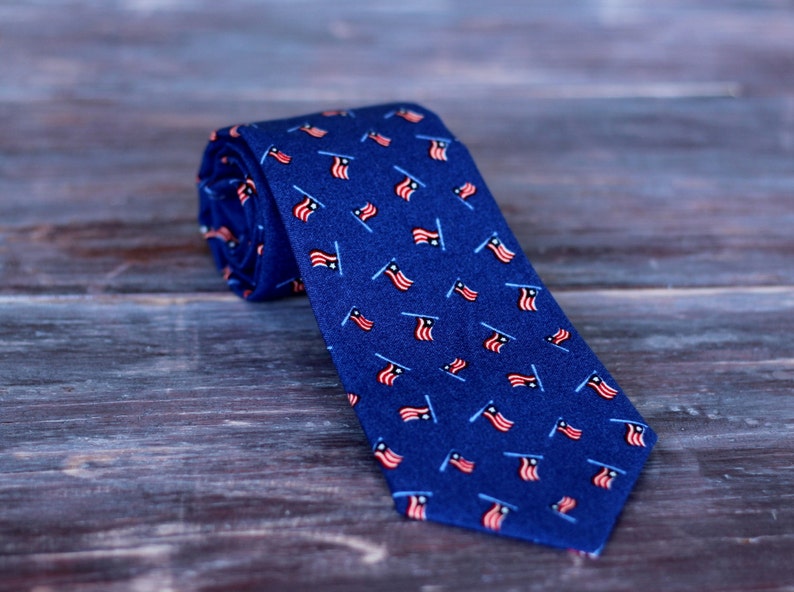 Boys US Flag Necktie American flag necktie boys patriotic tie stars and stripes toddler necktie baby necktie royal blue tie US image 2