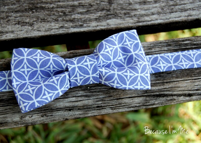 Mens Purple Bow Tie, purple white cotton geometric print bowtie, mens wedding bow tie, mens lavender bow tie, pretied bow tie, gift for him image 2