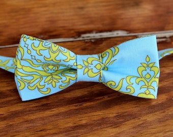 Boys Organic Bow Tie - blue gold cotton bowtie for baby, infant, toddler, child, preteen - kids fashion clothing - boys ties
