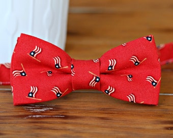 Boys red flag bow tie - boy's red cream blue cotton bow tie, patriotic bow tie, toddler bow tie, baby boy bow tie, boys American bow tie